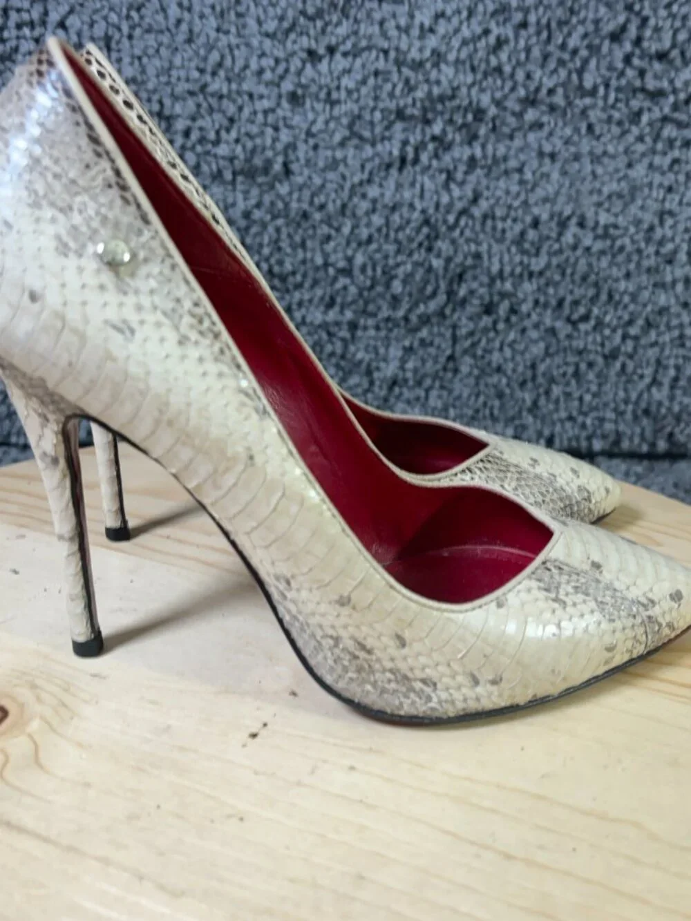 Cesare Paciotti Pumps Womens Size 6 Leather Stiletto Heel Snakeskin Print Italy